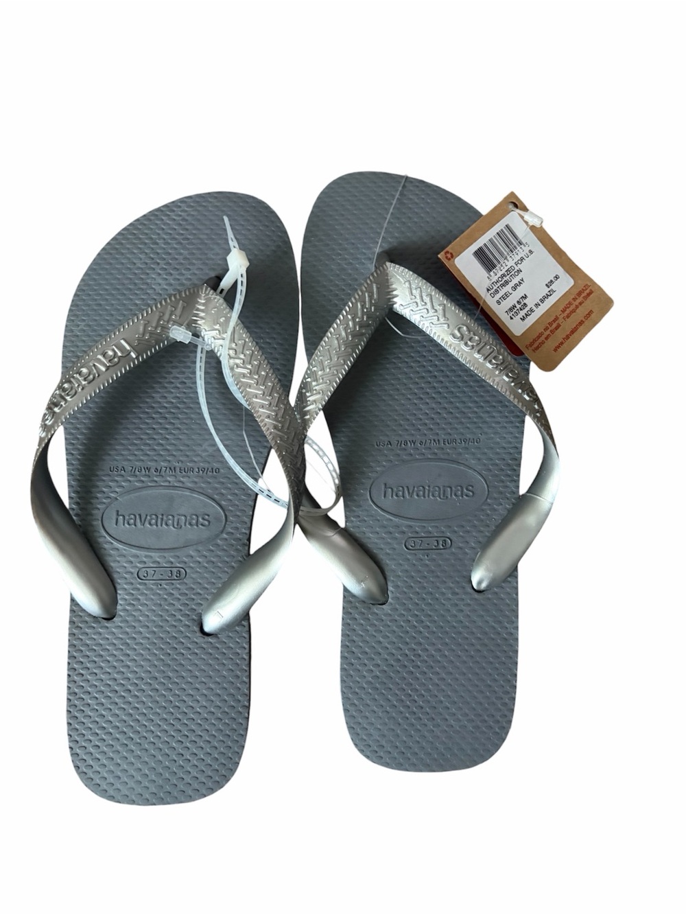 NWT Havaianas Slim Metallic Flip Flops Silver Size 7/8